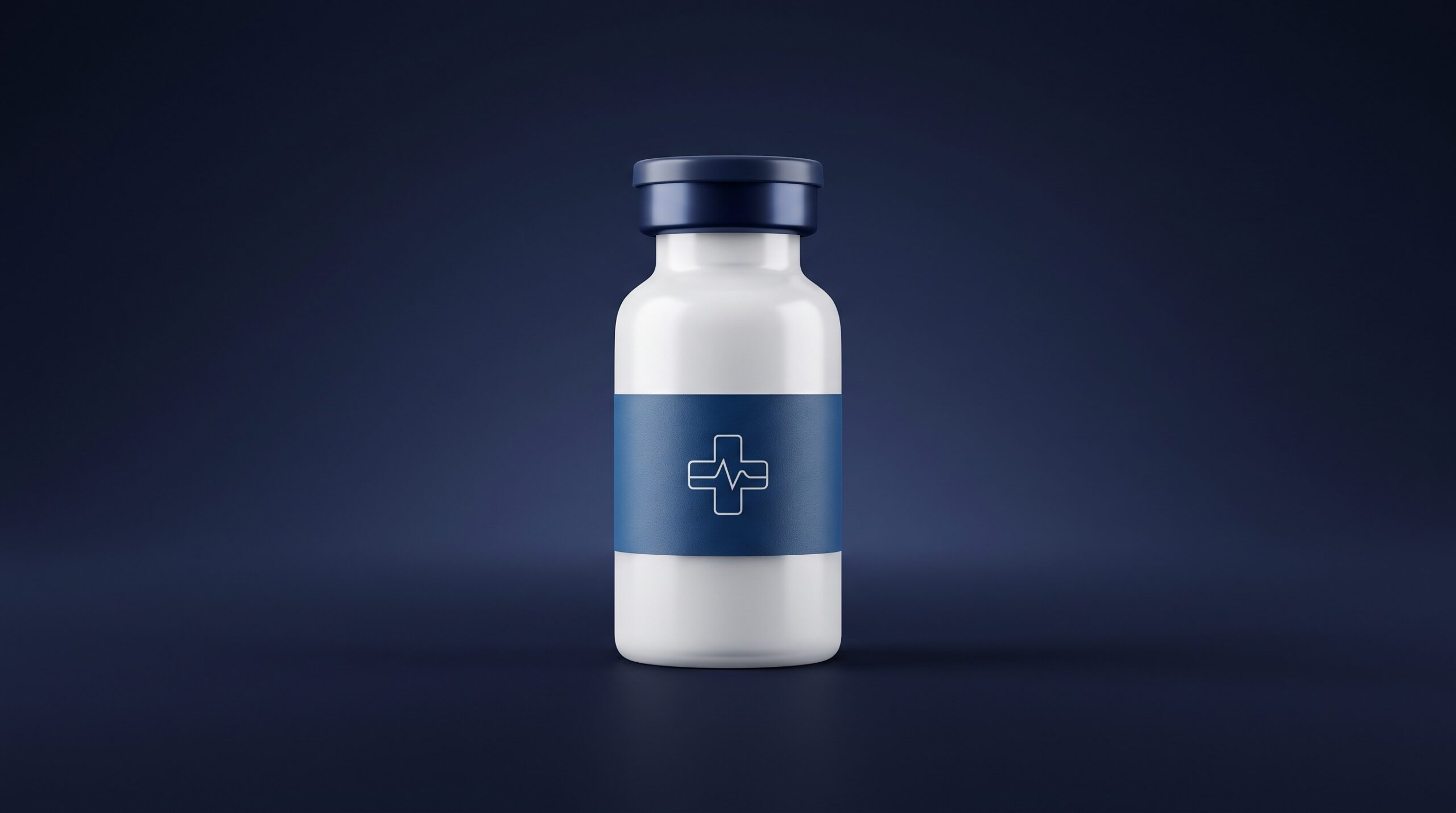 TMates GLP-1 weight management medical consultation, prescription vial with blue cap on dark background