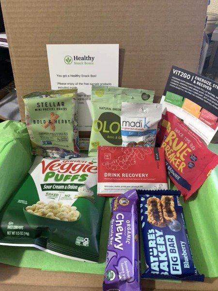 Open snack box — Veggie Puffs, Nature's Bakery, Drink Recovery