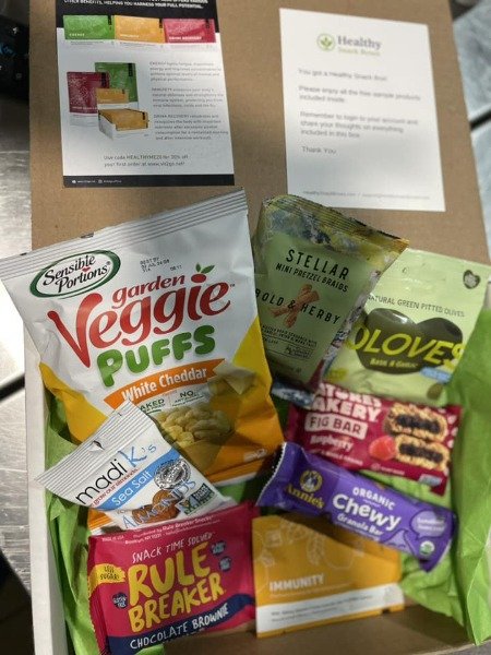 Open snack box — Veggie Puffs, Stellar, Oloves, Rule Breaker