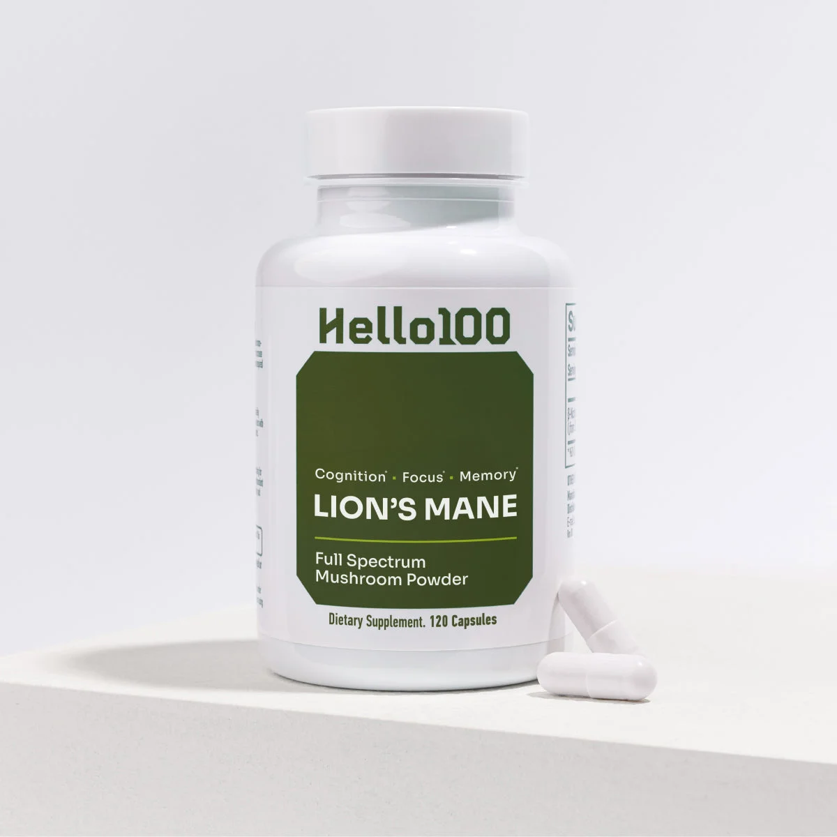 Hello100 Lion's Mane capsule bottle